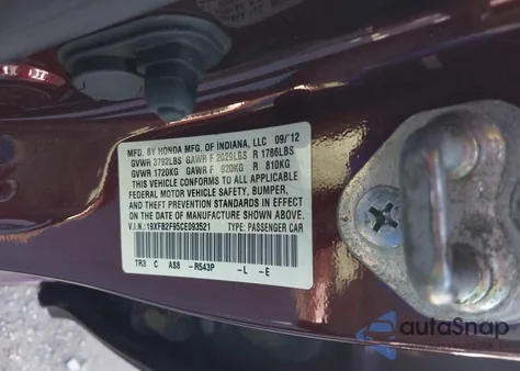 2012 Honda Civic Ex-L from USA, damaged, VIN 19XFB2F95CE093521